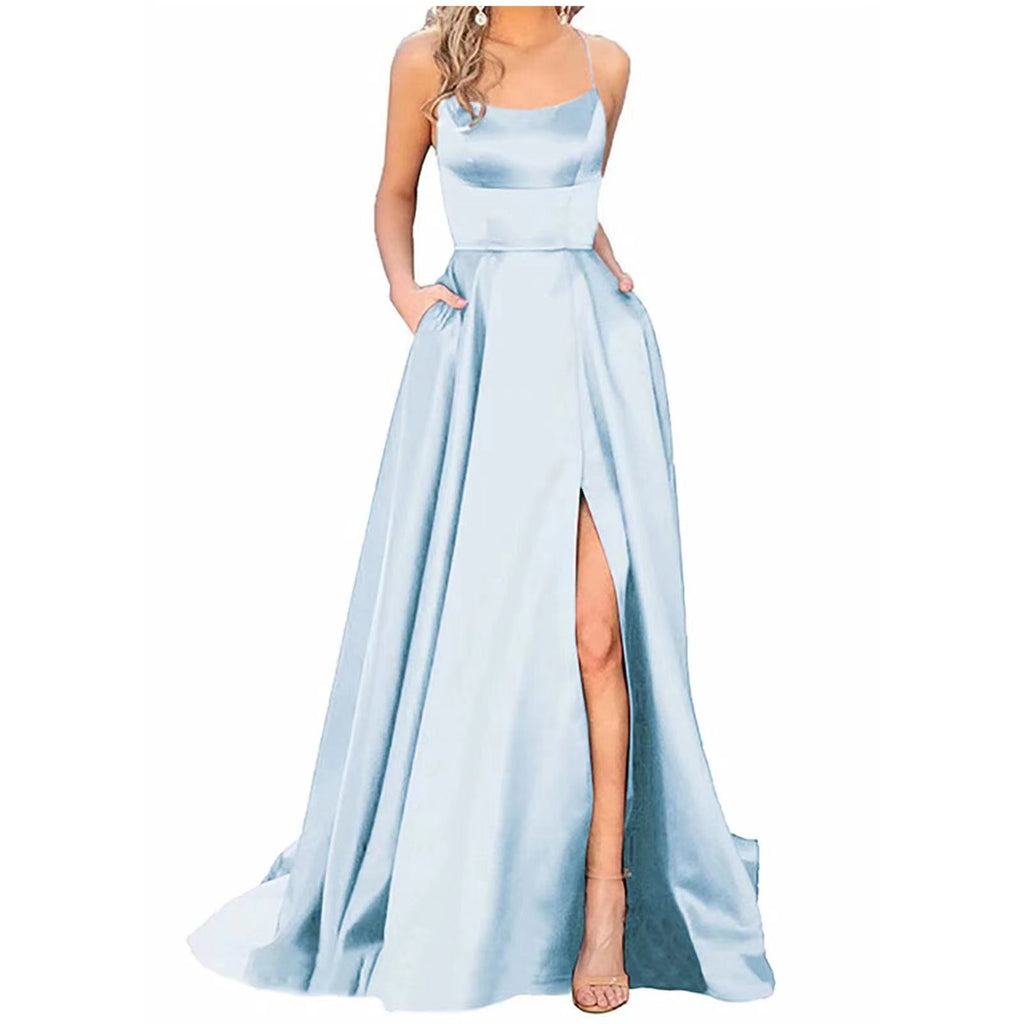 Women’s Solid Color Slim Fit Hollow Shoulder Dress – Elegant Bridesmaid & Party Long Dress