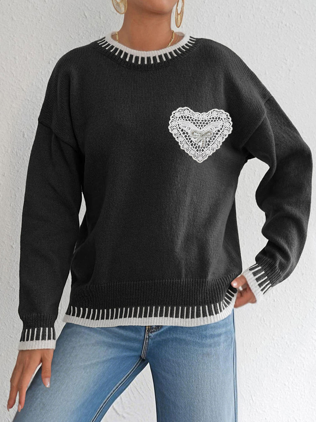 Women’s Color Contrast Patchwork Pullover Sweater – Loose Knit Casual Winter Top