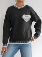 Women’s Color Contrast Patchwork Pullover Sweater – Loose Knit Casual Winter Top