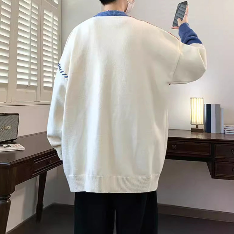 Men’s Colorblock Pullover Sweater – Stylish Winter Knitwear Long Sleeve Casual Top