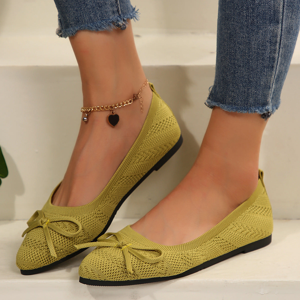 Bow Knitted Loafers – INS Fashion Pointed-Toe Flats Shoes for Women