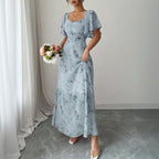 Women’s Square Neck Butterfly Print Maxi Dress – Short Sleeve A-Line Flowy Summer Vacation Dress