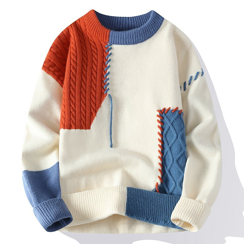 Men’s Colorblock Pullover Sweater – Stylish Winter Knitwear Long Sleeve Casual Top