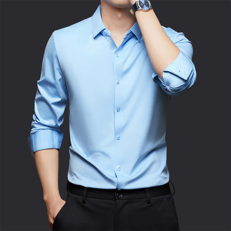 Men’s Seamless High Elastic Long Sleeve Shirt – Anti-Wrinkle Stretch Casual Top