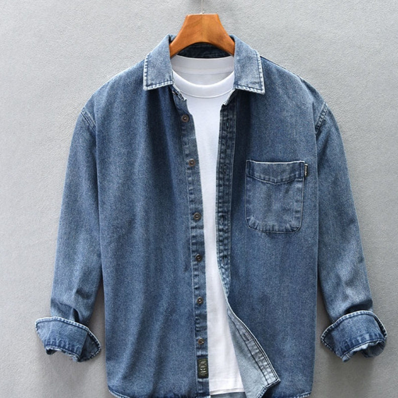 Men’s Cowboy Denim Shirt Jacket – Autumn & Winter Casual Versatile Outerwear