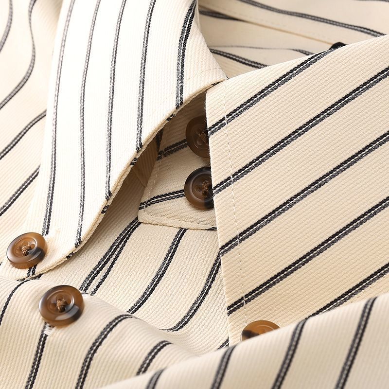 Men’s Non-Iron Striped Long Sleeve Shirt – Spring & Autumn Wrinkle-Free Business Casual Wear
