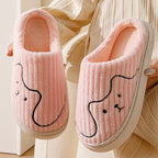 Striped Cat Slippers – Indoor Couple Non-Slip Winter Plush House Shoes for Women & Men