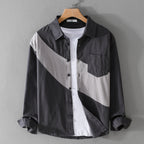 Men’s Leather Stitching Long Sleeve Shirt – Modern Casual Fashion with Premium Detailing