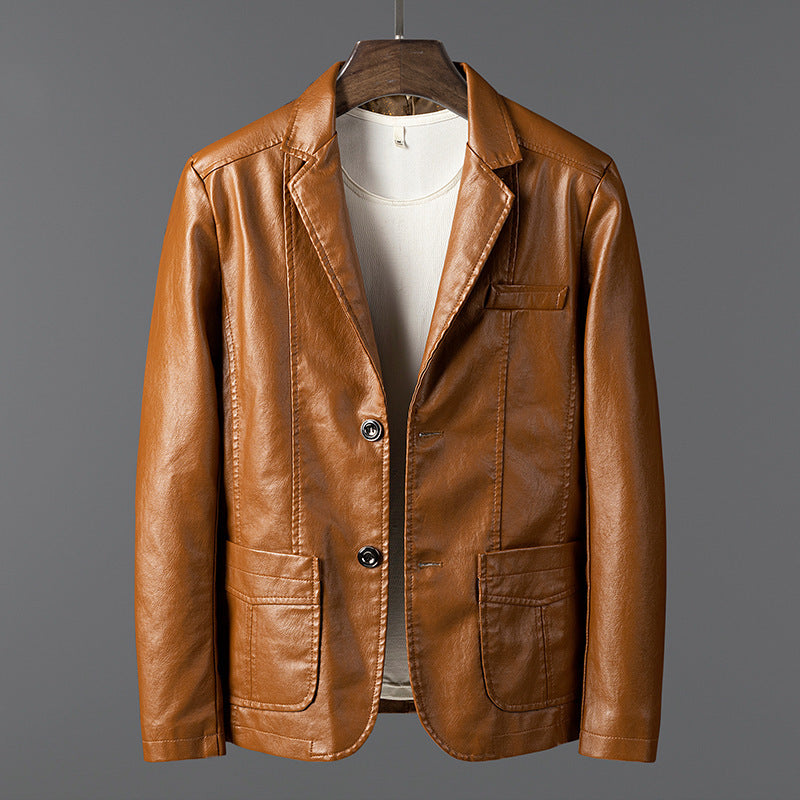 Men’s Leather Lapel Jacket – Stylish Thin Autumn & Winter Outerwear for a Classic Look
