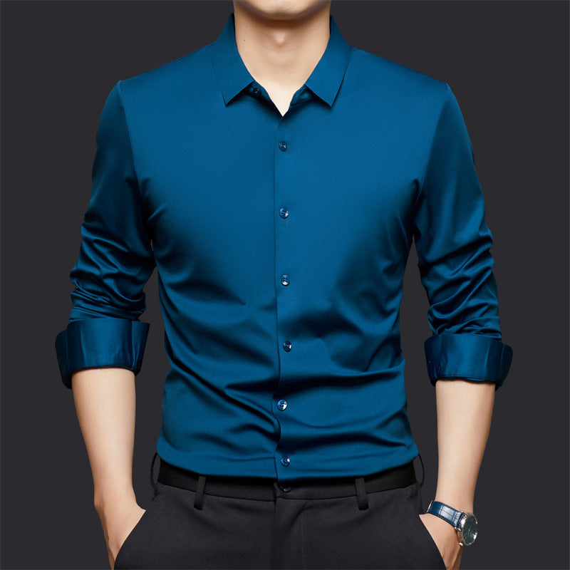 Men’s Seamless High Elastic Long Sleeve Shirt – Anti-Wrinkle Stretch Casual Top