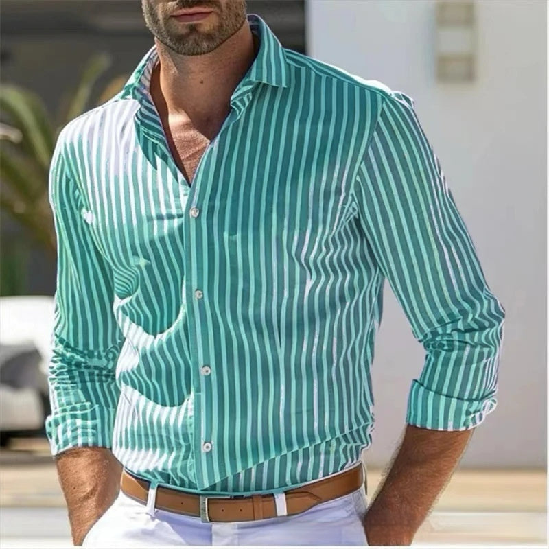 Men’s Slim Fit Striped Shirt – Youth Fashion Long Sleeve Casual Top