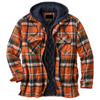 Men’s Thickened Cotton-Padded Plaid Hooded Jacket – Warm Loose Long Sleeve Winter Coat