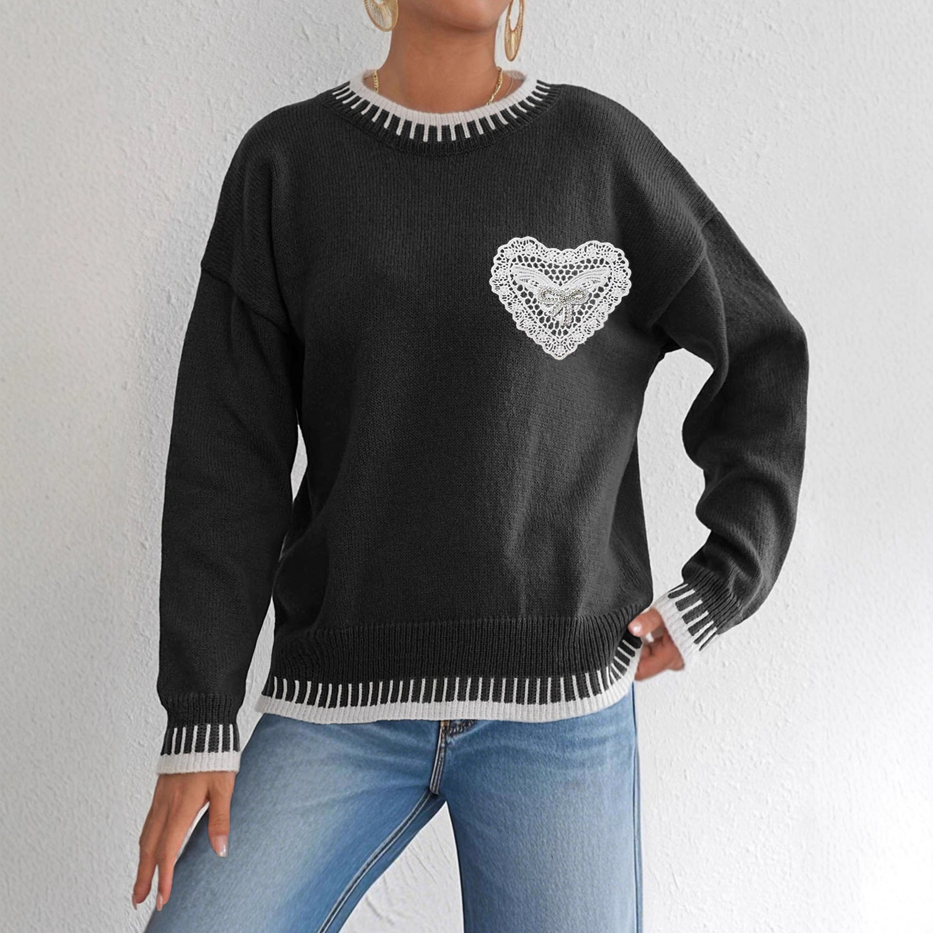 Women’s Color Contrast Patchwork Pullover Sweater – Loose Knit Casual Winter Top