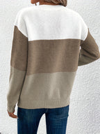 Women’s Pullover Knitted Sweater – Fashion Round Neck Splicing Loose Knit Top