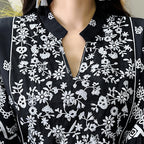 Women’s Bohemian Embroidery V-Neck Dress – Elegant 3/4 Sleeve A-Line Swing Maxi Dress