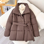 Women’s Winter Plaid Lapel Coat – Lace-Up Design Thick Loose Outerwear Jacket for Stylish Warmth