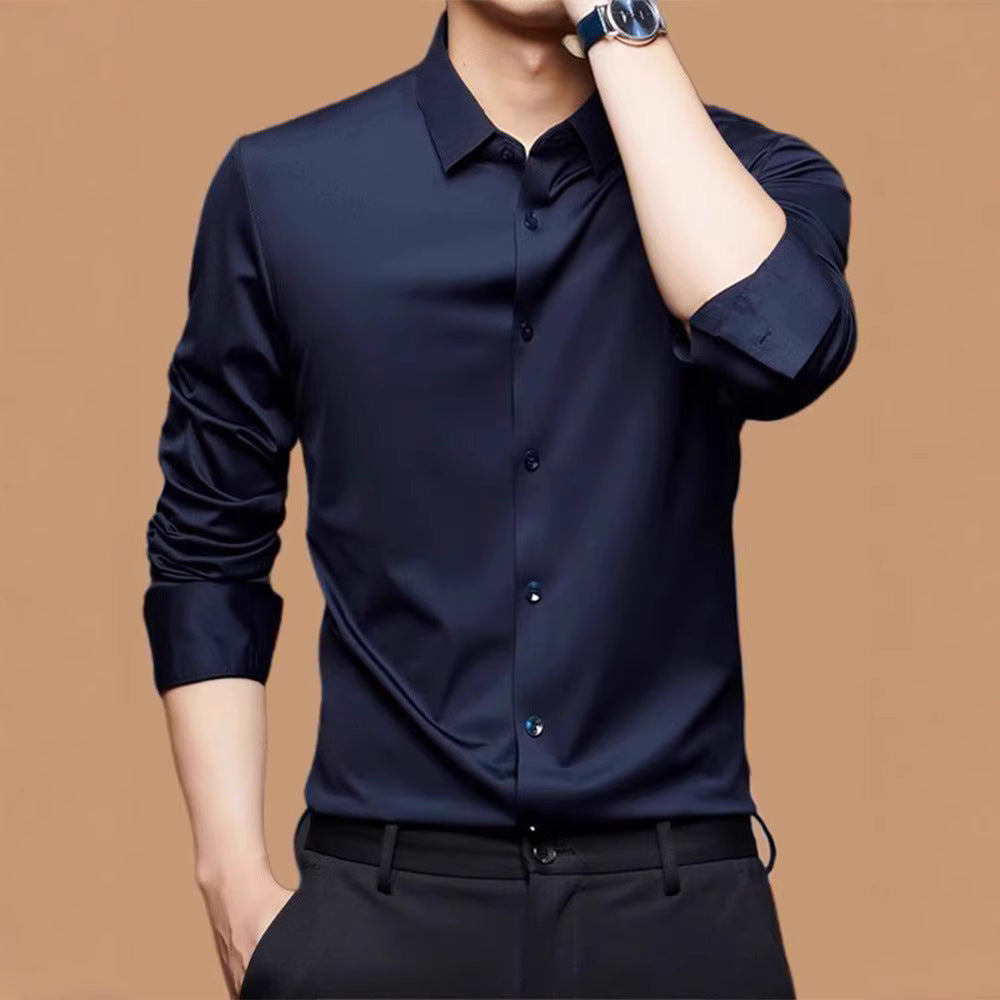 Men’s Seamless High Elastic Long Sleeve Shirt – Anti-Wrinkle Stretch Casual Top