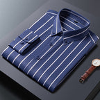 Men’s Business Casual Slim-Fit Striped Shirt – Elegant Printed Long Sleeve Office Wear