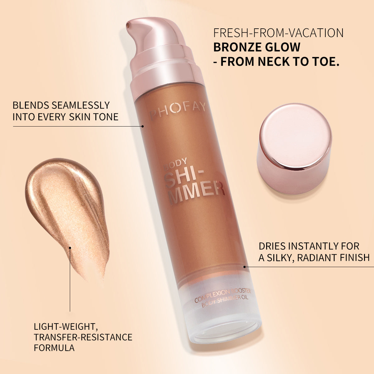 PHOFAY Body Shimmer Oil – Lightweight Moisturizing Glow Oil For Radiant, Sun-Kissed Skin