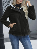 Women’s Fleece-Lined Hooded Coat – Preppy Style Warm Cotton Jacket with Pockets for Winter
