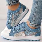 Floral Embroidered Polka Dot Print Sneakers – Trendy Casual Lace-Up Shoes for Women