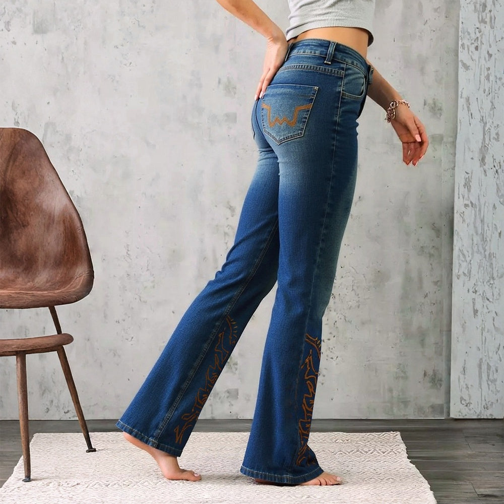 Women's High-Waist Heart Cut-Out Jeans – Y2K Wide-Leg Full-Length Vintage Wash Denim with Sweetheart Side Detail
