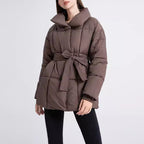 Women’s Winter Plaid Lapel Coat – Lace-Up Design Thick Loose Outerwear Jacket for Stylish Warmth