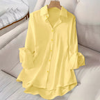 Plus Size Women’s Lapel Long Sleeve Shirt – Casual Solid Color Full Button Office Blouse