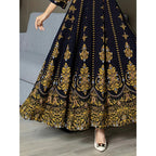 Women’s Boho V-Neck Maxi Dress – Elegant 3/4 Sleeve Ethnic Floral Print Swing Dress