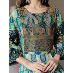 Women’s Bohemian Print Maxi Dress – Ethnic Round Neck 3/4 Sleeve Embroidered Flowy Party Dress