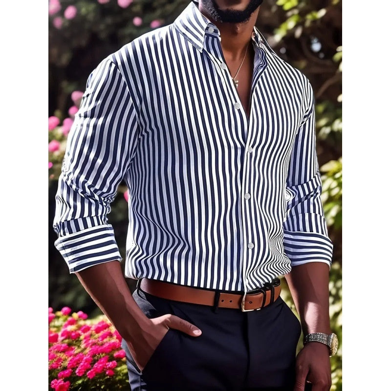 Men’s Slim Fit Striped Shirt – Youth Fashion Long Sleeve Casual Top