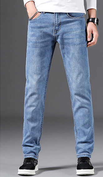 Men’s Slim Fit Elastic Straight Jeans – Stretch Denim Pants for Everyday Comfort & Style