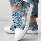 Floral Embroidered Polka Dot Print Sneakers – Trendy Casual Lace-Up Shoes for Women