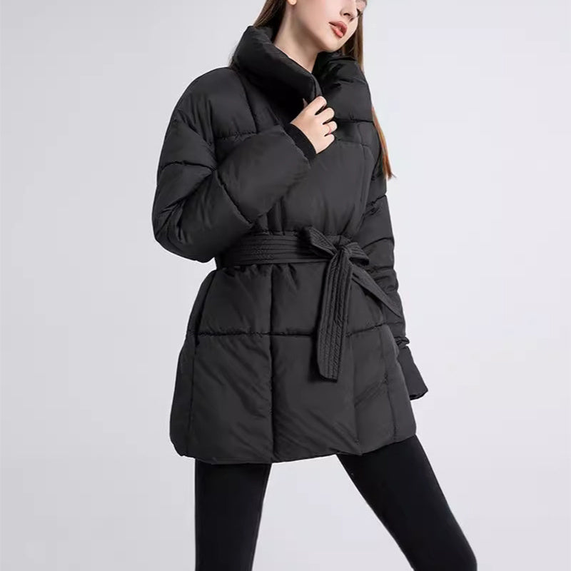 Women’s Winter Plaid Lapel Coat – Lace-Up Design Thick Loose Outerwear Jacket for Stylish Warmth