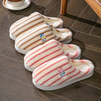 Colorful Vertical Striped Plush Soft Cotton Slippers – Cozy Indoor House Shoes for Women & Men