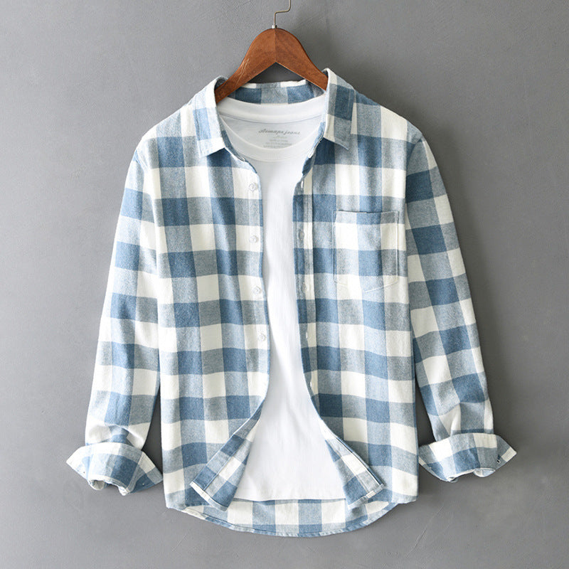 Men’s Loose Plaid Lapel Shirt – Long Sleeve Casual All-Match Flannel Cardigan