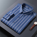 Men’s Business Casual Slim-Fit Striped Shirt – Elegant Printed Long Sleeve Office Wear