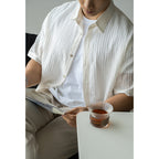 Men’s Light Business Short Sleeve Shirt – Slightly Wrinkled Lapel Casual Office Wear