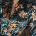 Women’s Satin Lapel Long Sleeve Shirt – Elegant Full Button Tapered Waist Top for Spring & Autumn