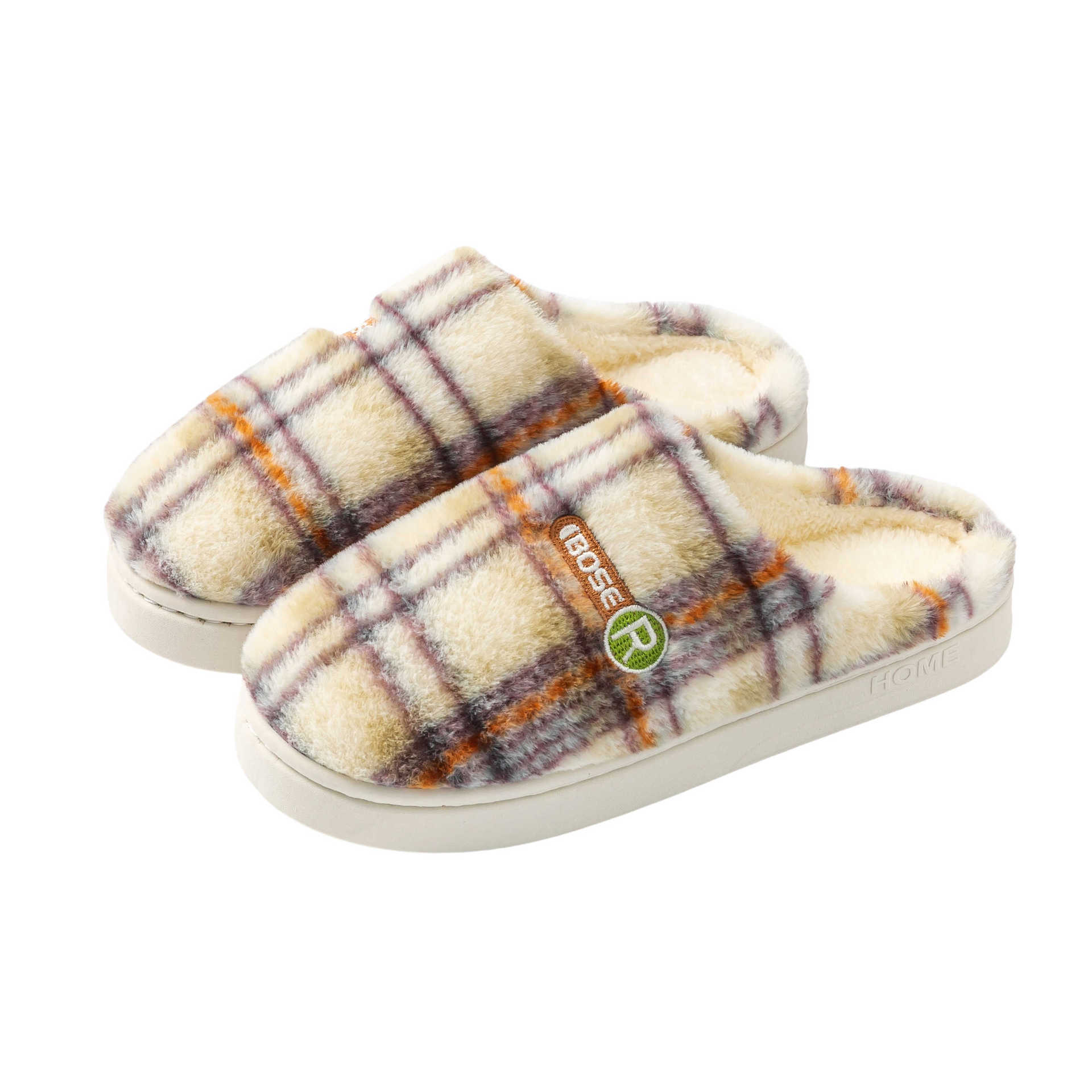 Women’s Home Plush Warm Non-Slip Plaid Cotton Shoes – Cozy Indoor Winter Slippers