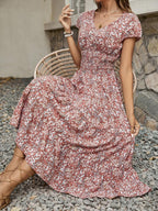 Blossom Chic V-Neck Floral Dress – Soft & Breathable Polyester Dress for Women