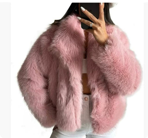 Women’s Winter Plush Coat – Thick Warm Fluffy Lapel Jacket for Casual & Chic Outfits