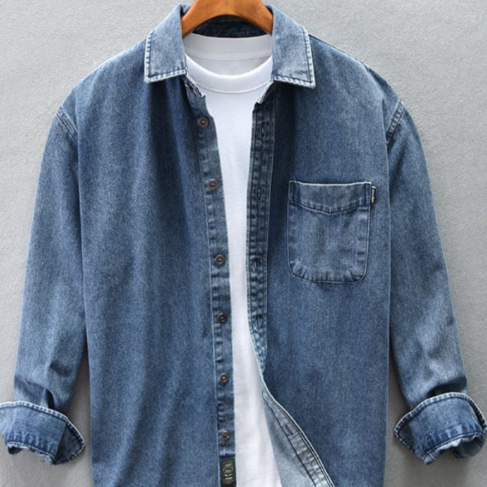 Men’s Cowboy Denim Shirt Jacket – Autumn & Winter Casual Versatile Outerwear