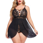 Plus Size Lace Babydoll Lingerie – V-Neck Snap Crotch Nighty Sleepwear for Women