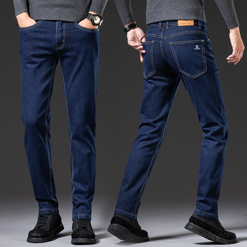 Men’s Slim Fit Elastic Straight Jeans – Stretch Denim Pants for Everyday Comfort & Style