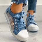 Floral Embroidered Polka Dot Print Sneakers – Trendy Casual Lace-Up Shoes for Women