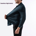 Men’s Seamless High Elastic Long Sleeve Shirt – Anti-Wrinkle Stretch Casual Top