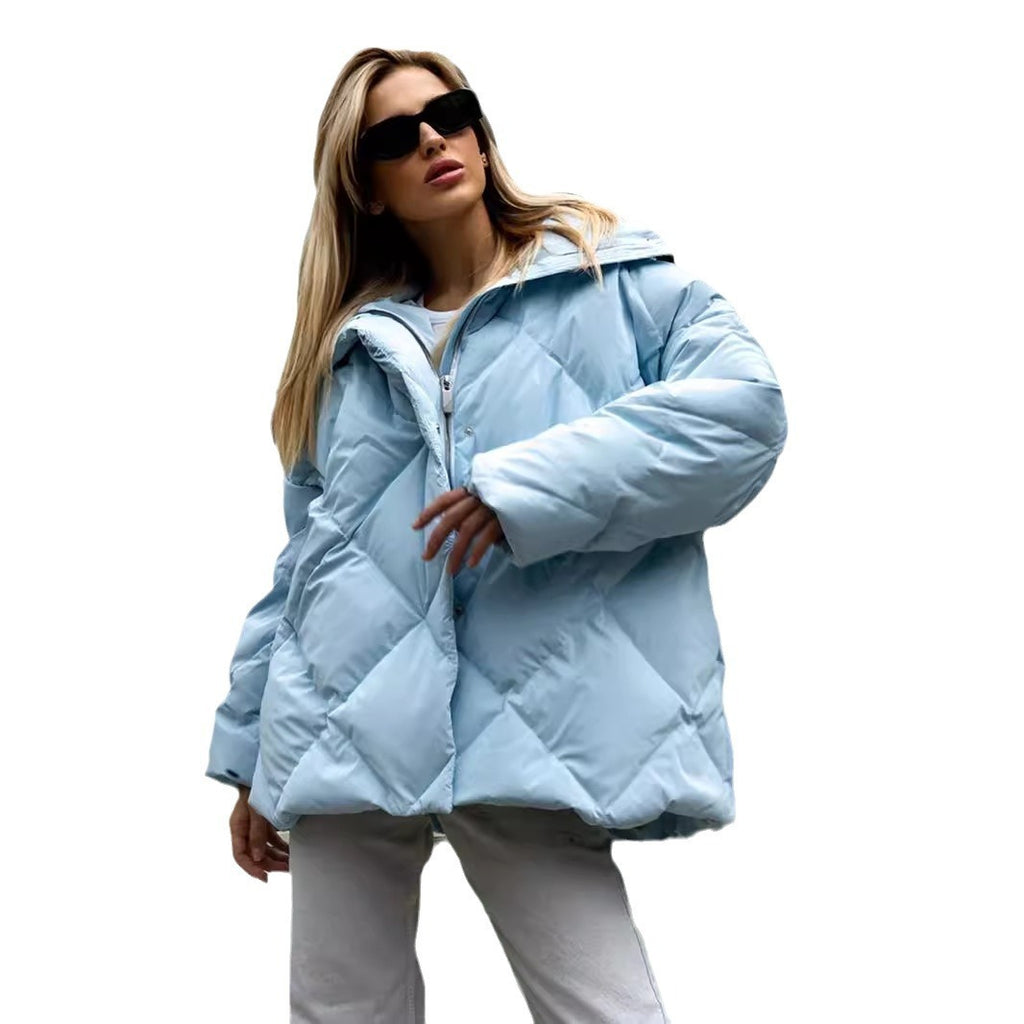 Women’s Baggy Matte Glossy Lapel Cotton-Padded Coat – Casual Warm Winter Jacket