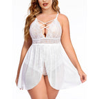 Plus Size Lace Babydoll Lingerie – V-Neck Snap Crotch Nighty Sleepwear for Women
