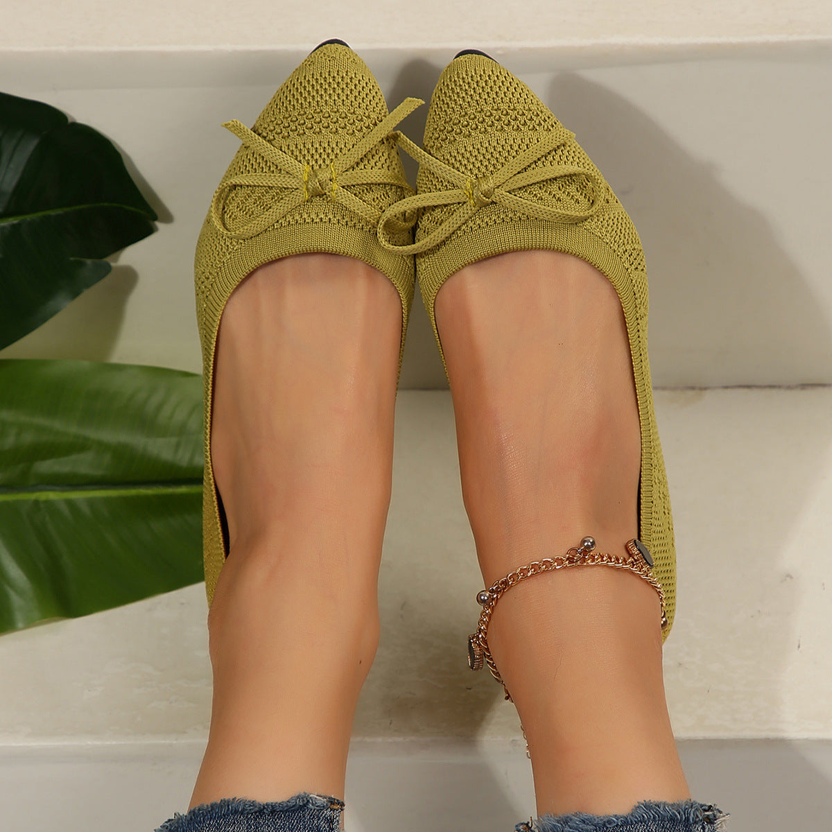 Bow Knitted Loafers – INS Fashion Pointed-Toe Flats Shoes for Women